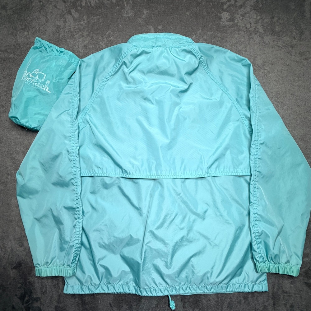 Vtg 80s Woolrich Woman Windbreaker Jacket M Surf Green Packable Lightweight Hood - Picture 2 of 8